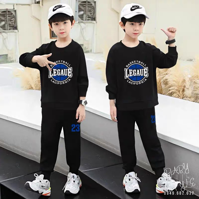 Bộ quần áo nỉ thu đông, Set đồ bộ &quot;LEGAUE&quot; 14-45kg cho bé trai 4-15 tuổi. Năng động, thoải mái. B45