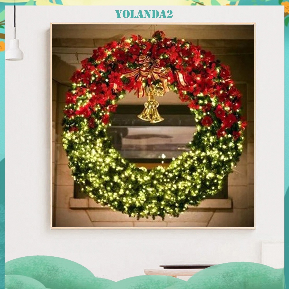 Tranh đính đá kim cương toàn bộ 5D DIY hình vòng hoa giáng sinh