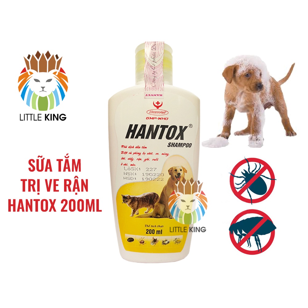 Sữa tắm Hantox Shampoo vàng 200ml Sữa tắm trị ve rận, bọ chét, ký sinh trùng cho chó mèo Little King pet shop