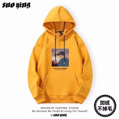 Áo hoodie tay dài in họa tiết hoạt hình phong cách đường phố Hàn Quốc