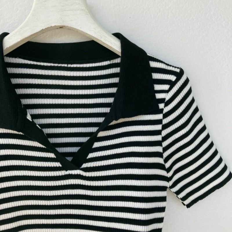 [Anh bigsize] Áo croptop sọc kẻ cổ đức 50-80KG | BigBuy360 - bigbuy360.vn