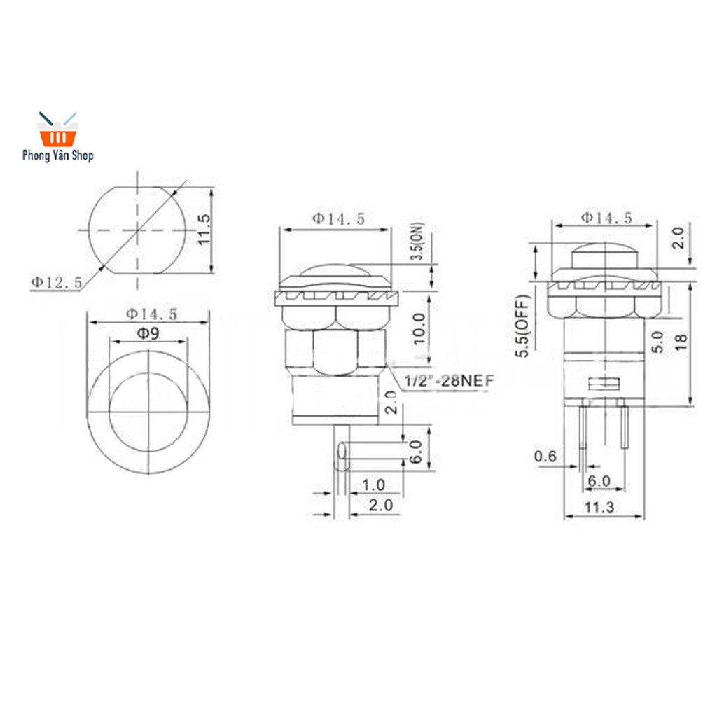 Công tắc nhấn nhả DC-DC - tròn - Trắng - Xanh-Vàng-Đen-Xanh-Đỏ