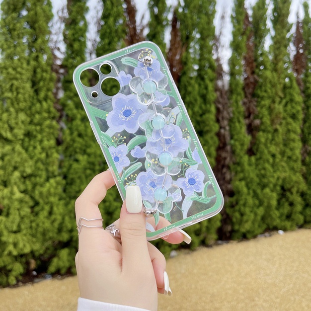 Casing For IPhone 13 12 11 Pro Max Mini SE 2020 6 6S 7 8 7+ 8+ 6+ 6S+ X XS XR XSMAX ProMax Cute Flowers Tpu Fine Hole Shockproof Clear Soft Phone Case Best Friend Back Cover with Chain CES 27