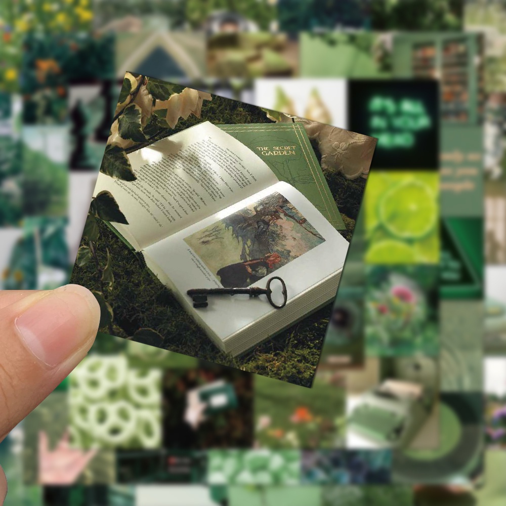 Bộ 50 miếng dán trang trí máy tính xách tay chống thấm nước hình phong cảnh xanh lá