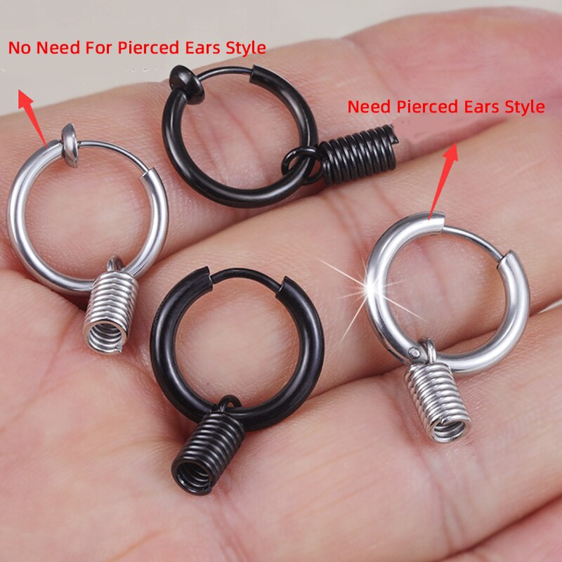 1 Khuyên Kẹp Vành Tai Bằng Thép Titan Không Gỉ Màu Đen / Bạc Phong Cách Gothic Punk Dành Cho Nam Và Nữ