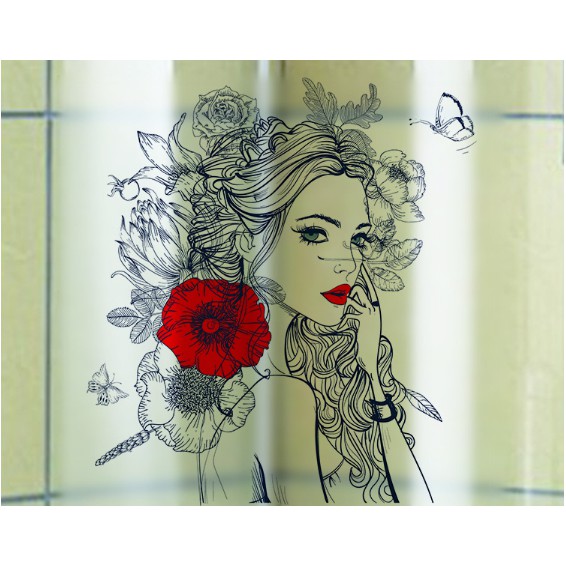 Decal trang trí kính cao cấp Cô Gái và đóa hồng Đỏ lớn