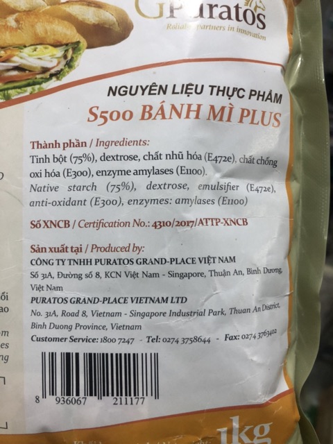 Phụ gia bánh mì S500 plus puratos gói 1kg