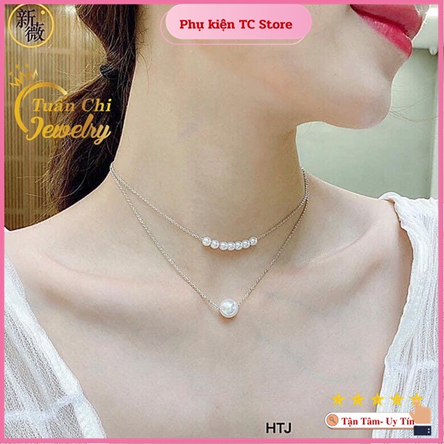 Vòng Cổ Bạc- Dây Chuyền Nữ Dáng Choker Đính Ngọc Cá Tính, Thời Trang Hàn Quốc