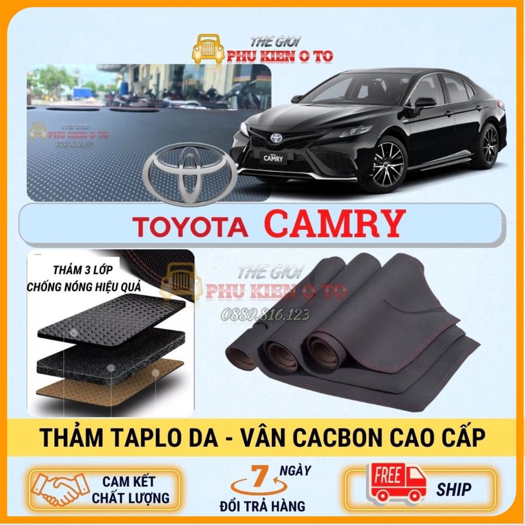 Thảm taplo Toyota CAMRY 2012 - 2021 da Cacbon cao cấp, chống nóng ô tô hiệu quả