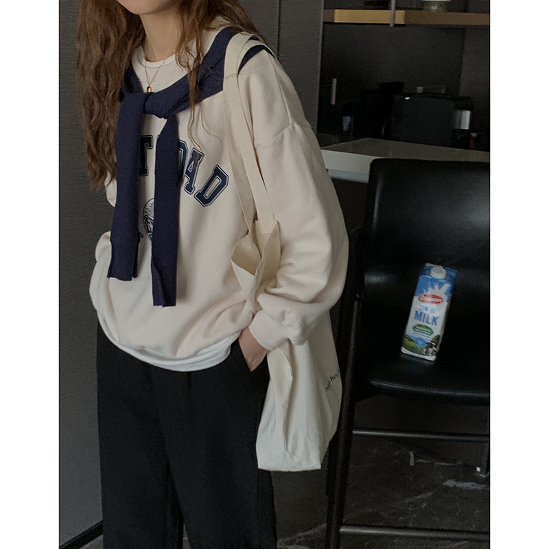Áo Sweater Nỉ nữ Phối khăn Choàng Hàn Quốc Áo Sweater nữ In chữ Ulzzang Thời trang Cao cấp | BigBuy360 - bigbuy360.vn