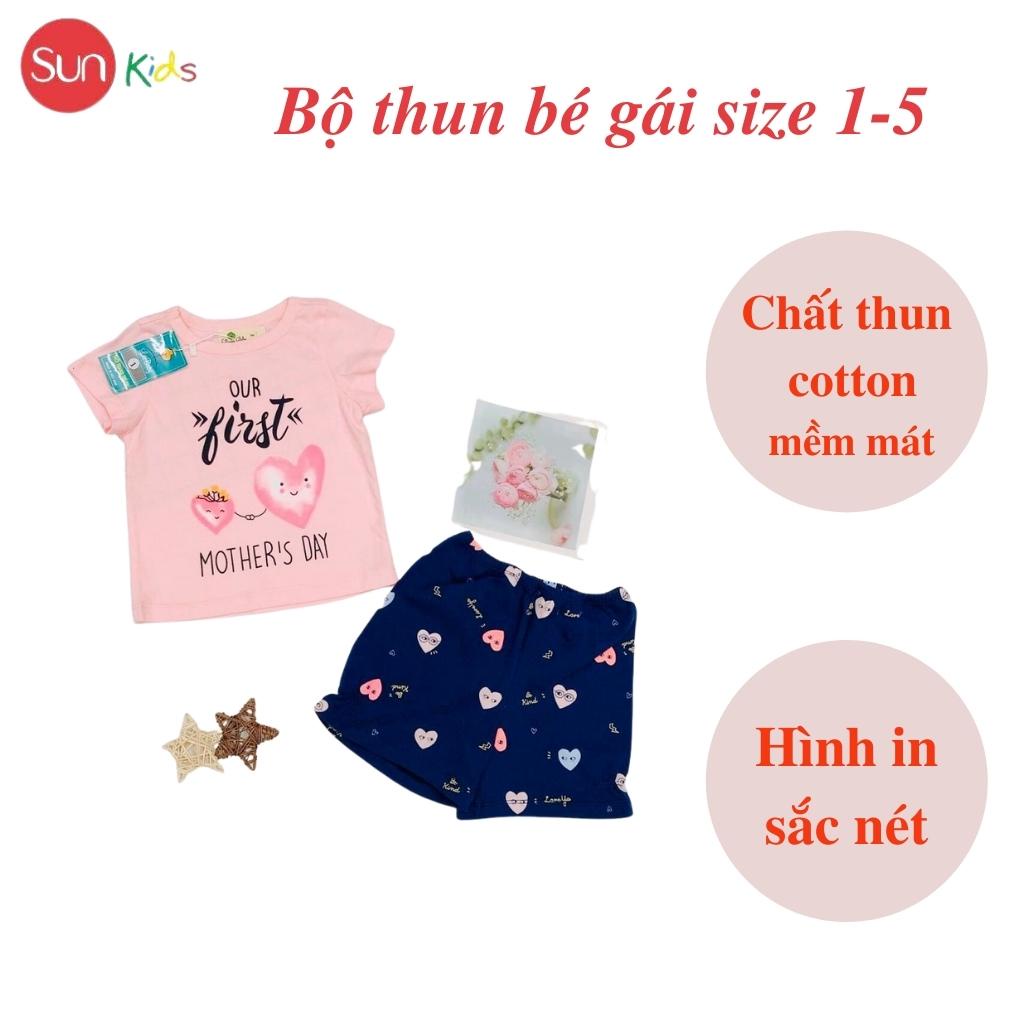 Đồ bộ thun bé gái, đồ bộ trẻ em chất cotton, có nhiều màu, size 1-5 tuổi - SUNKIDS