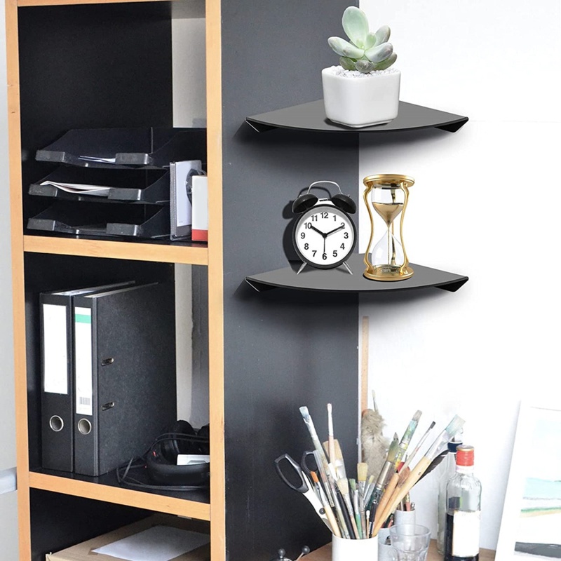 Bộ 2 Kệ Nổi Gắn Góc Tường Màu Đen / Cam 21x21x3cm / 8.27x8.27x1.18in Dễ Lắp Đặt Màu Sắc