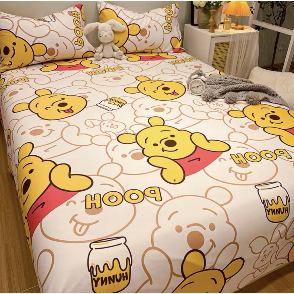 Sét Ga Gối 3 Món Hizun Cotton 100% Hoạ Tiết Gấu Pooh