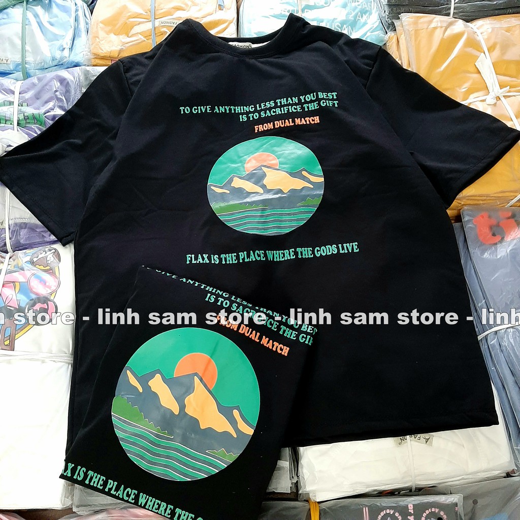 Áo thun in tay lỡ nữ freesize phông form rộng dáng Unisex - Ulzzang mặc cặp, nhóm, lớp hình NÚI DUAL MATCH màu đen | BigBuy360 - bigbuy360.vn