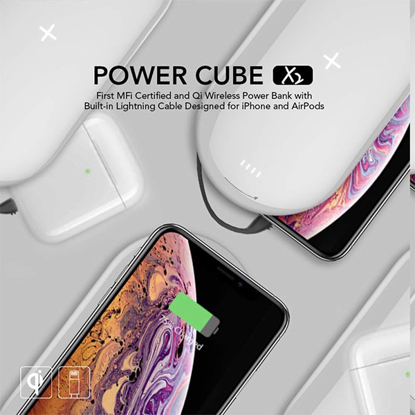 Sạc Dự Phòng Không Dây Mipow Power Cube X2 5000mAh kèm cáp Lightning ( chuẩn MFI )