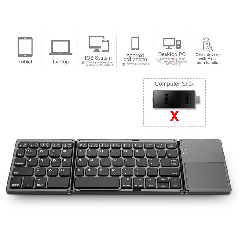 Bàn Phím B033 - Bàn Phím Không Dây Mini Gấp Gọn Bluetooth Tích Hợp Touchpad