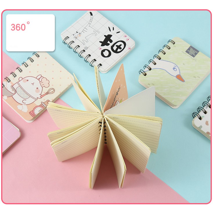 Sổ tay mini lò xo cute hình xương rồng, con vật dễ thương (80 trang có dòng kẻ)