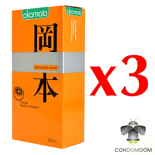 Combo 3 hộp 30 chiếc Bao cao su Okamoto Orange siêu mỏng hương cam nhiều gel