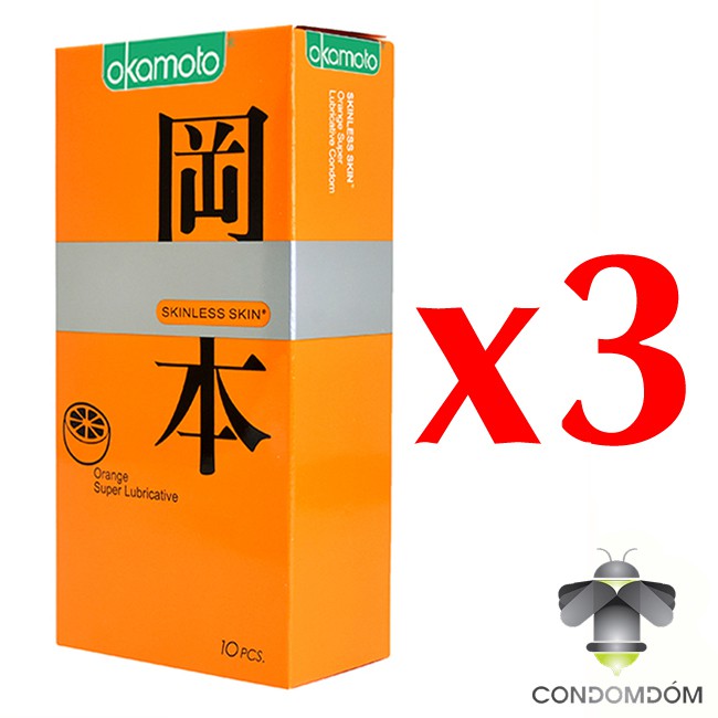 Combo 3 hộp 30 chiếc Bao cao su Okamoto Orange siêu mỏng hương cam nhiều gel