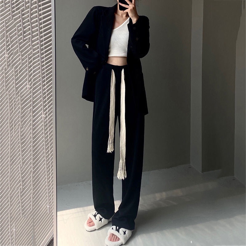 Quần ống rộng IELGY có dây rút phong cách Hàn Quốc thời trang cho nữ