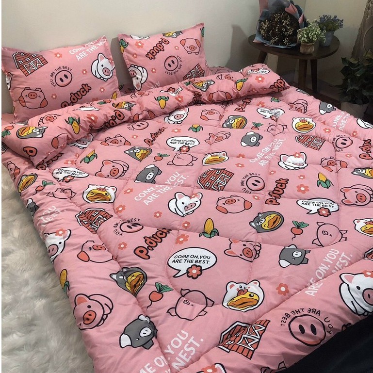 Trọn bộ 5 món ga gối chăn phao poly cotton có ruột bông dày  loại 1 ( nhắn chọn mẫu )