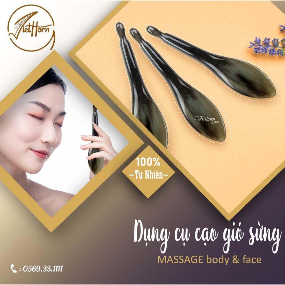 Cây massage mặt & day ấn huyệt đạo bằng sừng VIETHORN /đánh bay vết nhăn/giảm thâm nám da