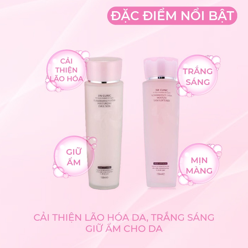 Bộ Skincare dưỡng ẩm trắng da 3W CLINIC Hàn Quốc chiết xuất từ Hoa Hồng ngăn ngừa lão hóa [Nước Hoa Hồng+ Sữa Dưỡng Da]