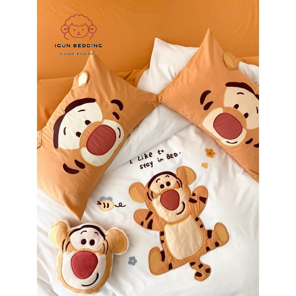 Set Chăn Ga Cotton Linen IGUN BEDDING Hoạt Hình Cao Cấp Tặng Kèm Gối Bông
