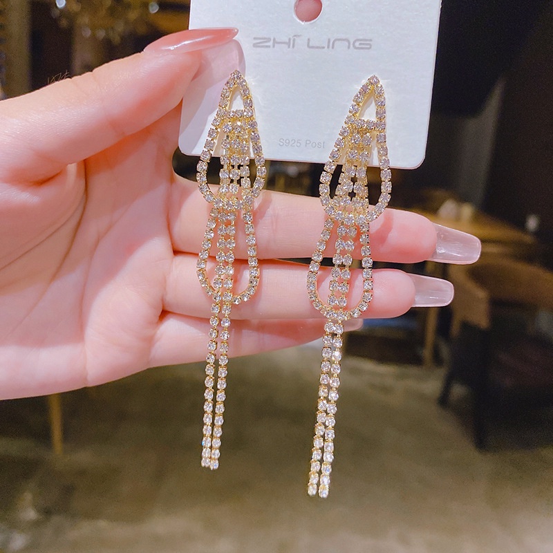 Bông Tai Mạ Bạc 925 Hình Kim Cương Tua Rua Phong Cách Hàn Quốc