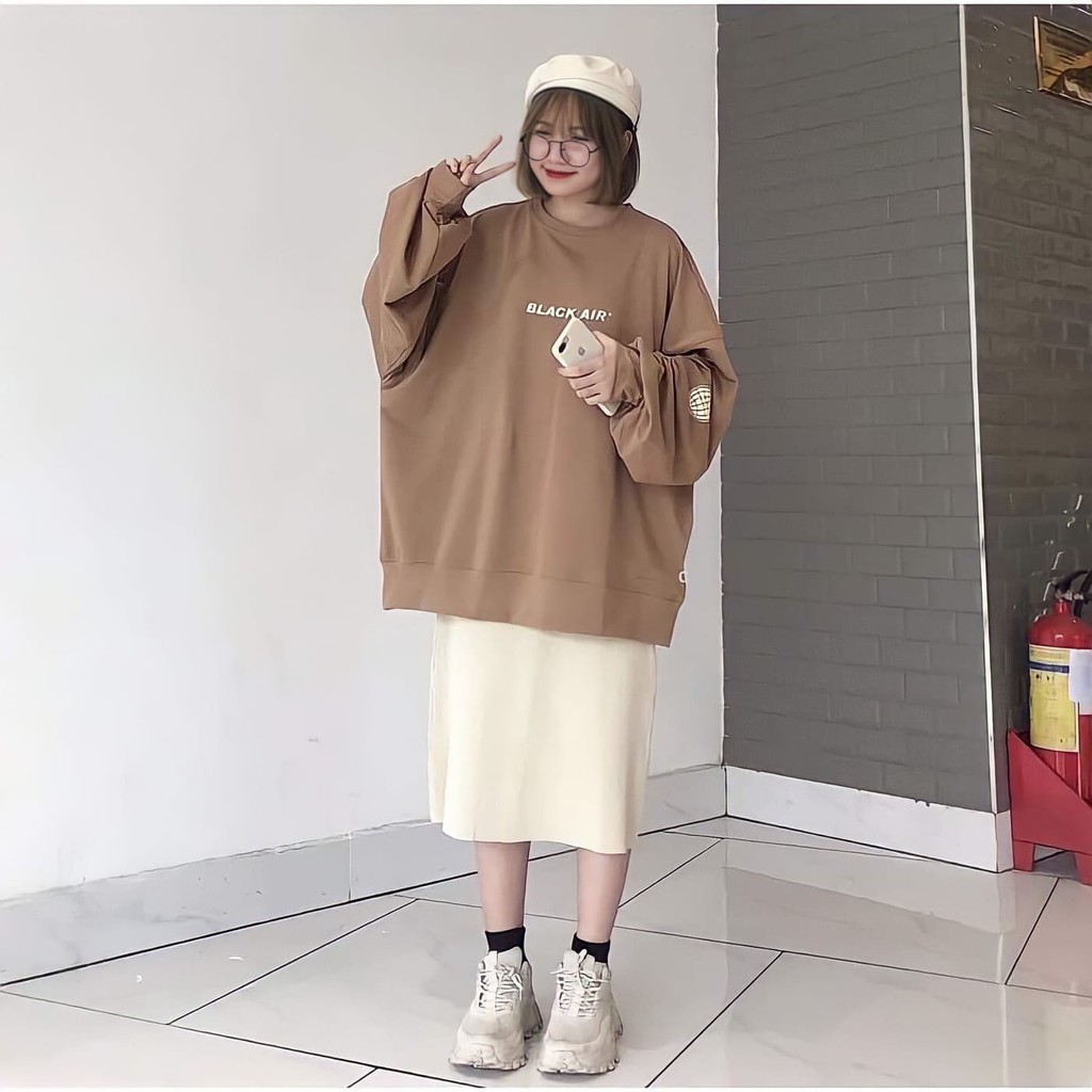 Áo Sweater Hàn Quốc nữ form rộng chất nỉ AIR dài tay thụng_VENUS