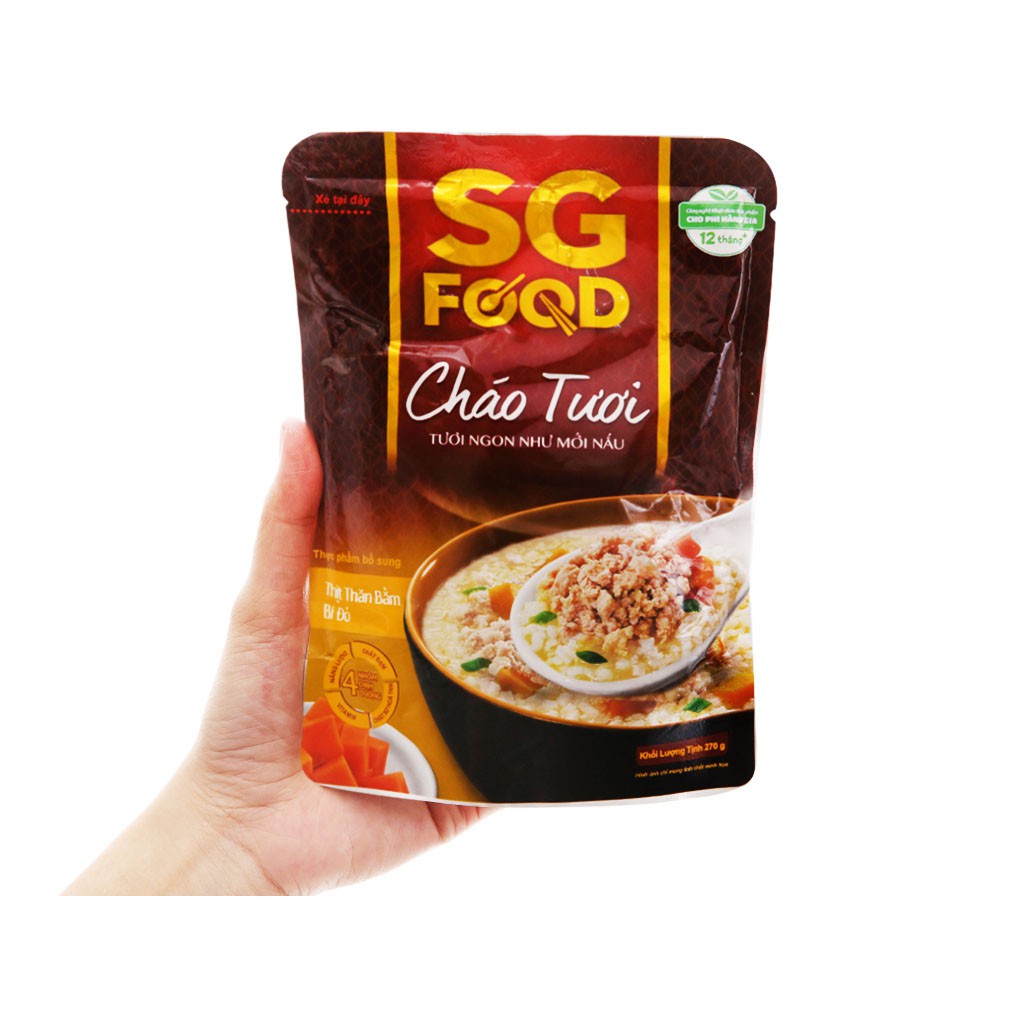 [CHÍNH HÃNG] Cháo Tươi SG Food Thịt Thăn Bằm & Bí Đỏ Gói 270g (Tươi ngon như mới nấu)