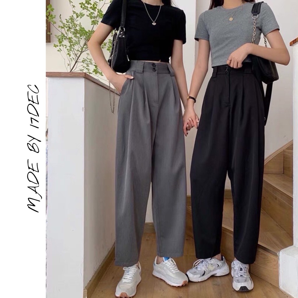 Quần baggy dáng thụng 17DEC, quần tây nữ cạp cao ống rộng dáng bom cao cấp | BigBuy360 - bigbuy360.vn