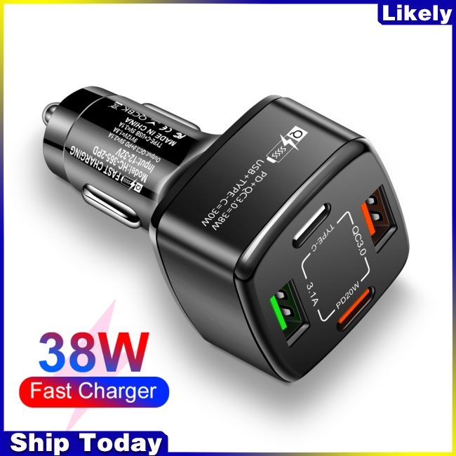 Tẩu Sạc Nhanh 2 Cổng Usb Type-c 38w Pd Qc3.0 3.1a 4 Trong 1 Đa Năng Cho Xe Hơi