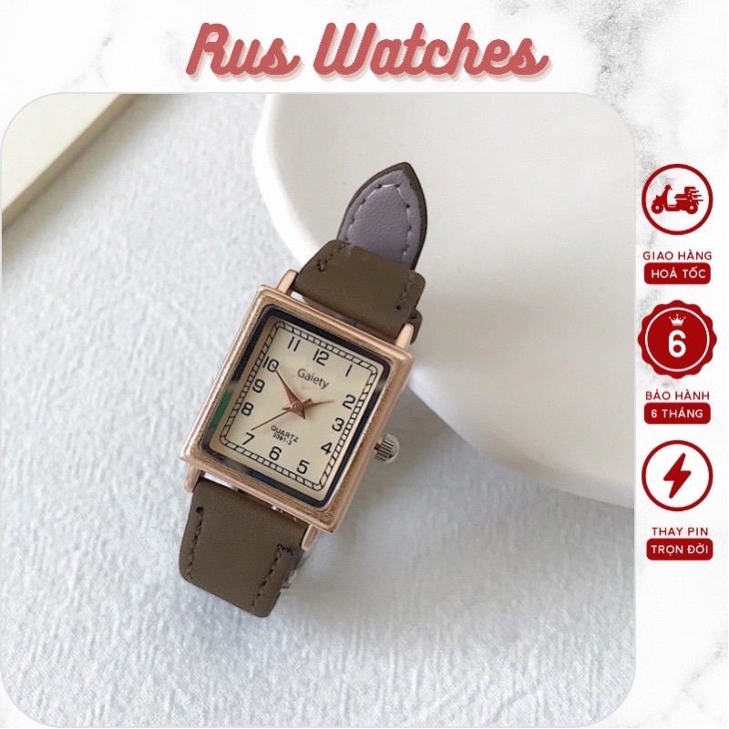 Đồng hồ nữ dây da mặt vuông, phong cách vintage