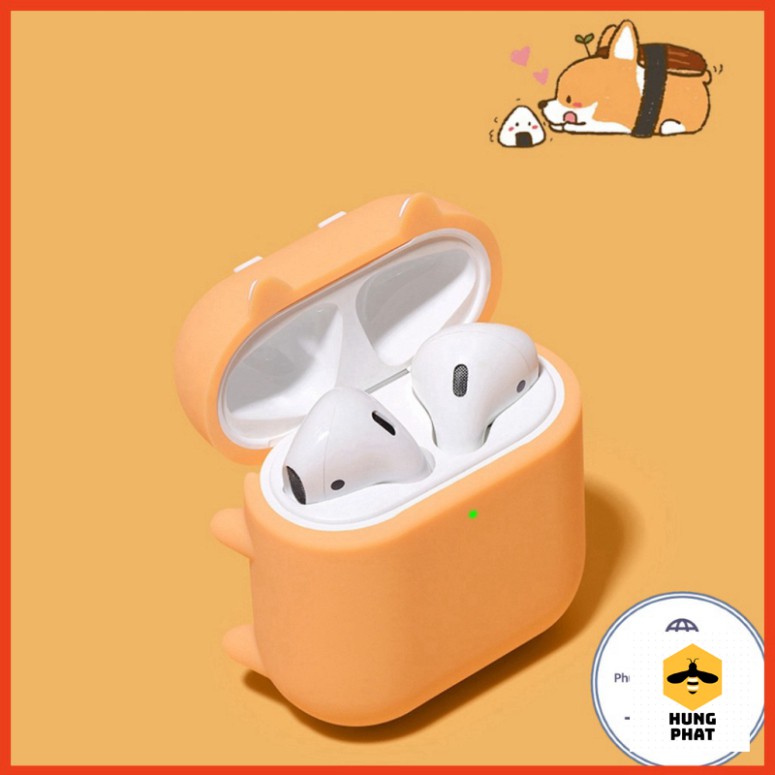 ☘️Vỏ bảo vệ bao đựng tai nghe airpod 1/2 bluetooth i12 Shiba Vuông Nằm