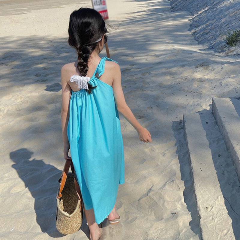 Đầm Hai Dây Trễ Vai Màu Sắc Trơn Thời Trang Mùa Hè Hàn Quốc Cho Bé Gái Se7en