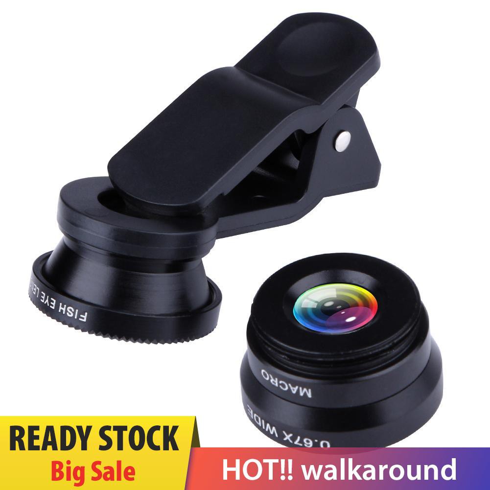 Walk Clip 3-in-1 180 Fish-Eye Lens+Wide Angle Lens+Macro Lens Black