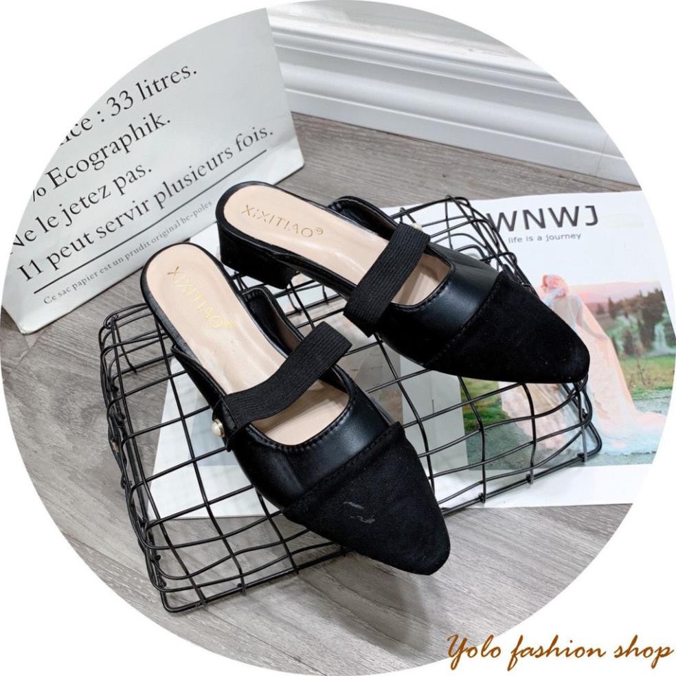 Hình thật-SU8-Giày sục búp bê nữ phối màu đính ngọc siêu xinh