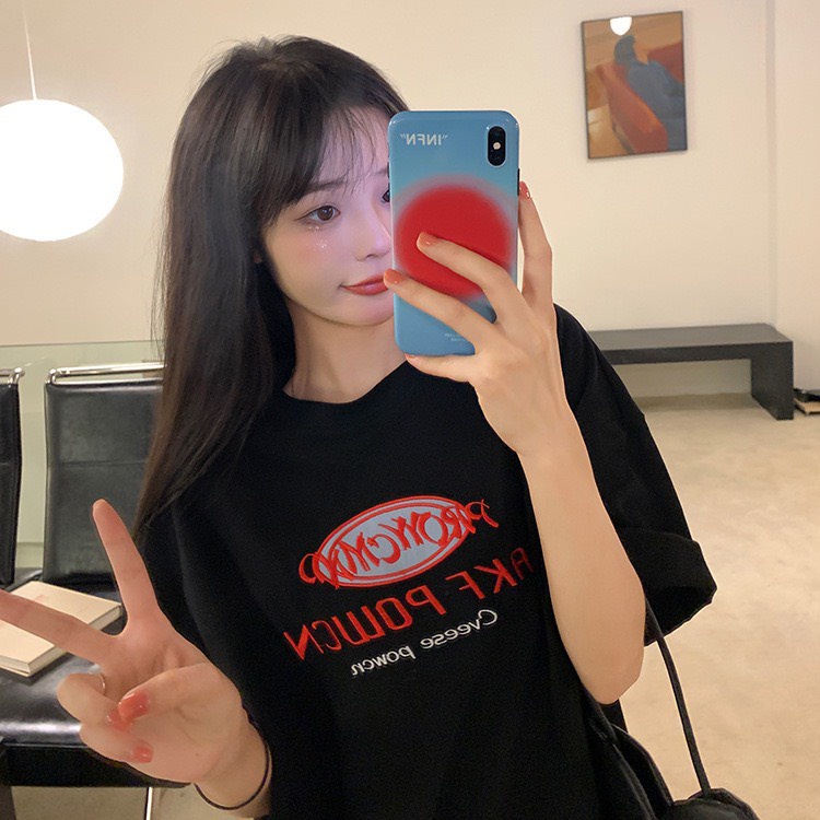Áo thun đôi chữ đỏ KA Chất cotton 4 chiều co dãn tốt nam nữ mặc được, 2 kiểu croptop và from thụng hot