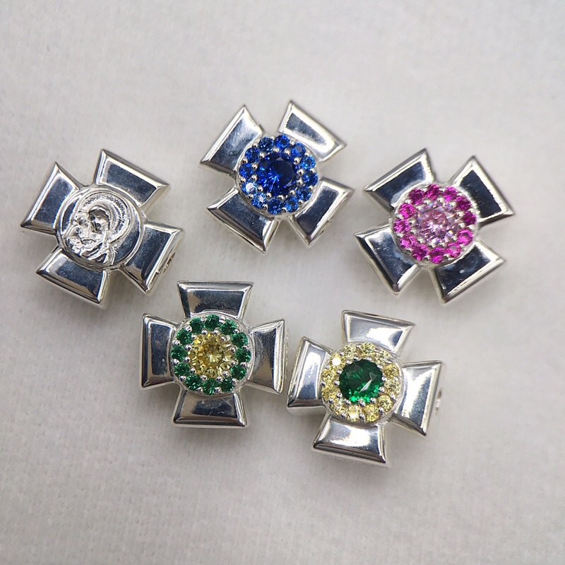 Chuỗi Mân Côi mặt Charm Thánh Giá viền đá Topaz Đức Mẹ bạc S925 trang sức KimKimRosa Jewelry silver Rosary bracelet