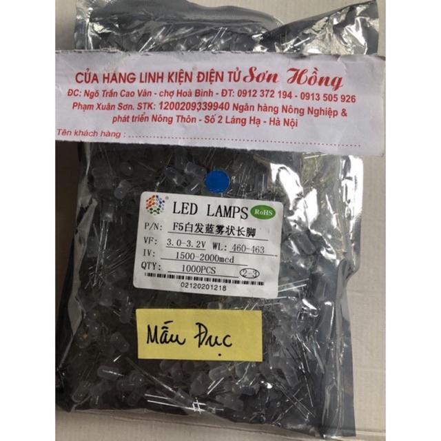 Led    xanh   dương     phi  5   Đục    Túi    1000