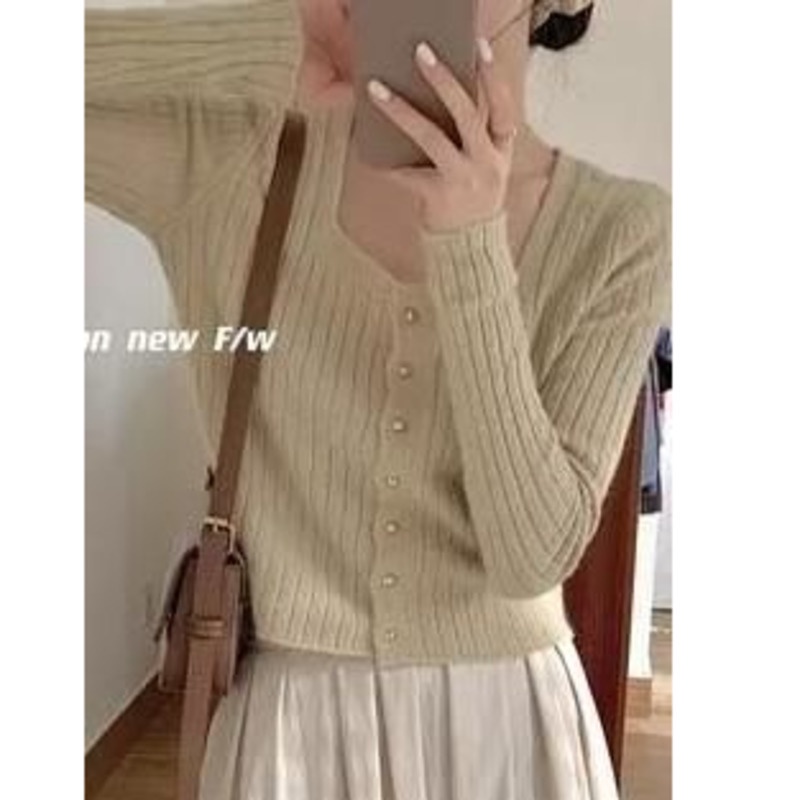 Áo Sweater Trơn Tay Dài Thời Trang Trẻ Trung 203822 Áo Sweater Cổ Vuông Màu Sắc Xinh Xắn Cho Nữ