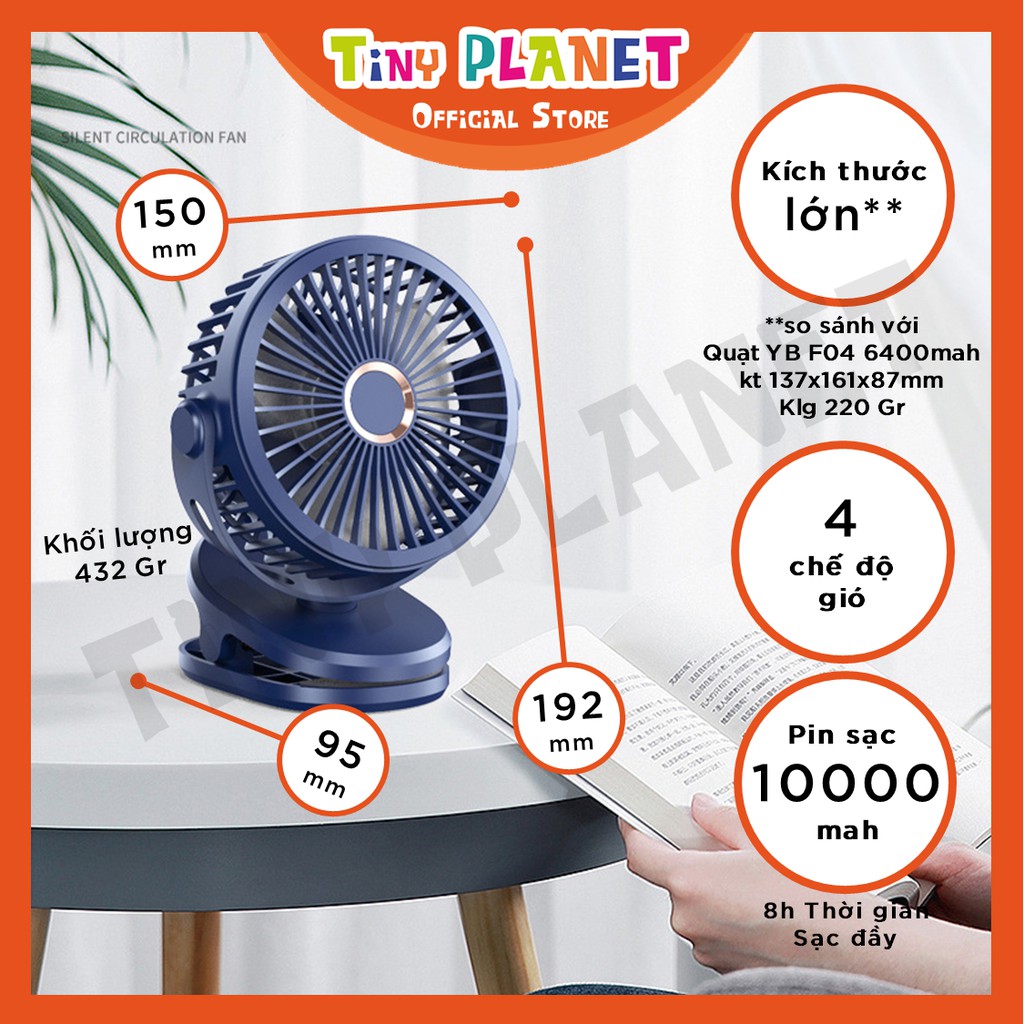 [MẪU 2021] Quạt mini JW-GF07 cỡ lớn pin 10000mah kẹp bàn, xe đẩy, sử dụng văn phòng, du lịch | BigBuy360 - bigbuy360.vn