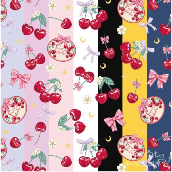 Vải print họa tiết cherry may váy lolita váy bèo công chúa ngọt ngào