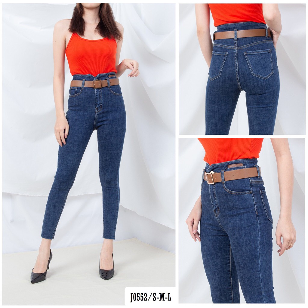 Quần Jean Nữ Lưng Cao 1 Nút Màu Đậm Kèm Thắt Lưng J0552 - Jeany