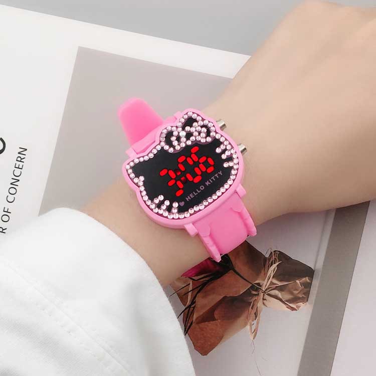 Student watch Korean girl cartoon Hello Kitty LED watch digital display electronic watch for primary and secondary school students