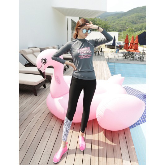 CÓ SẴN đồ bơi nữ dài tay màu xám phong cách thể thao Hàn Quốc