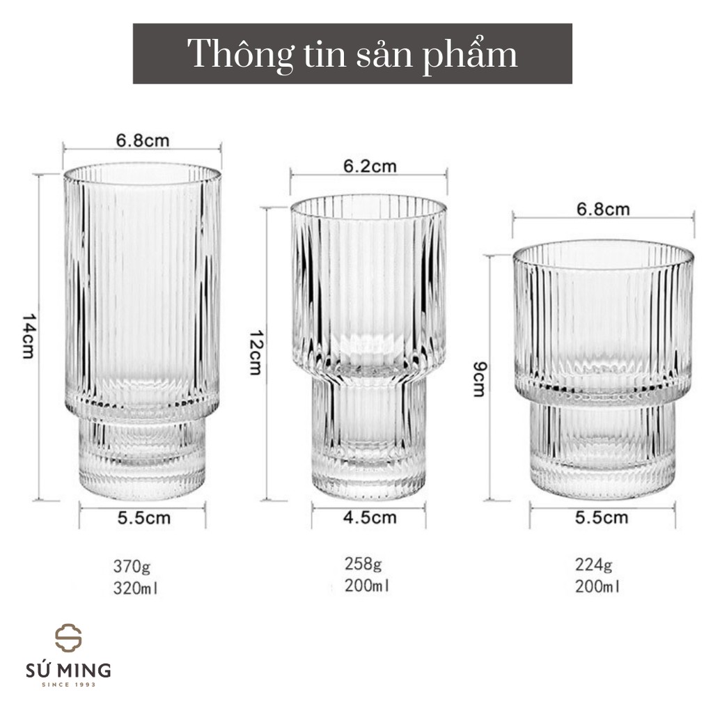 Cốc Ly Thuỷ Tinh [VÂN SỌC], Thiết Kế Độc Đáo, Cốc Uống Nước Sang Trọng, Đẳng Cấp