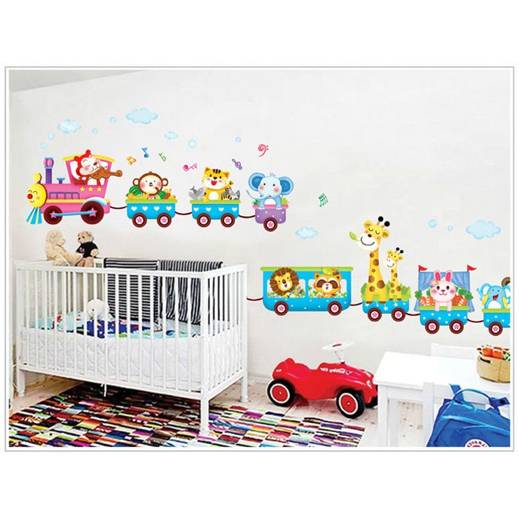 Decal dán tường Đoàn tàu chở thú đáng yêu