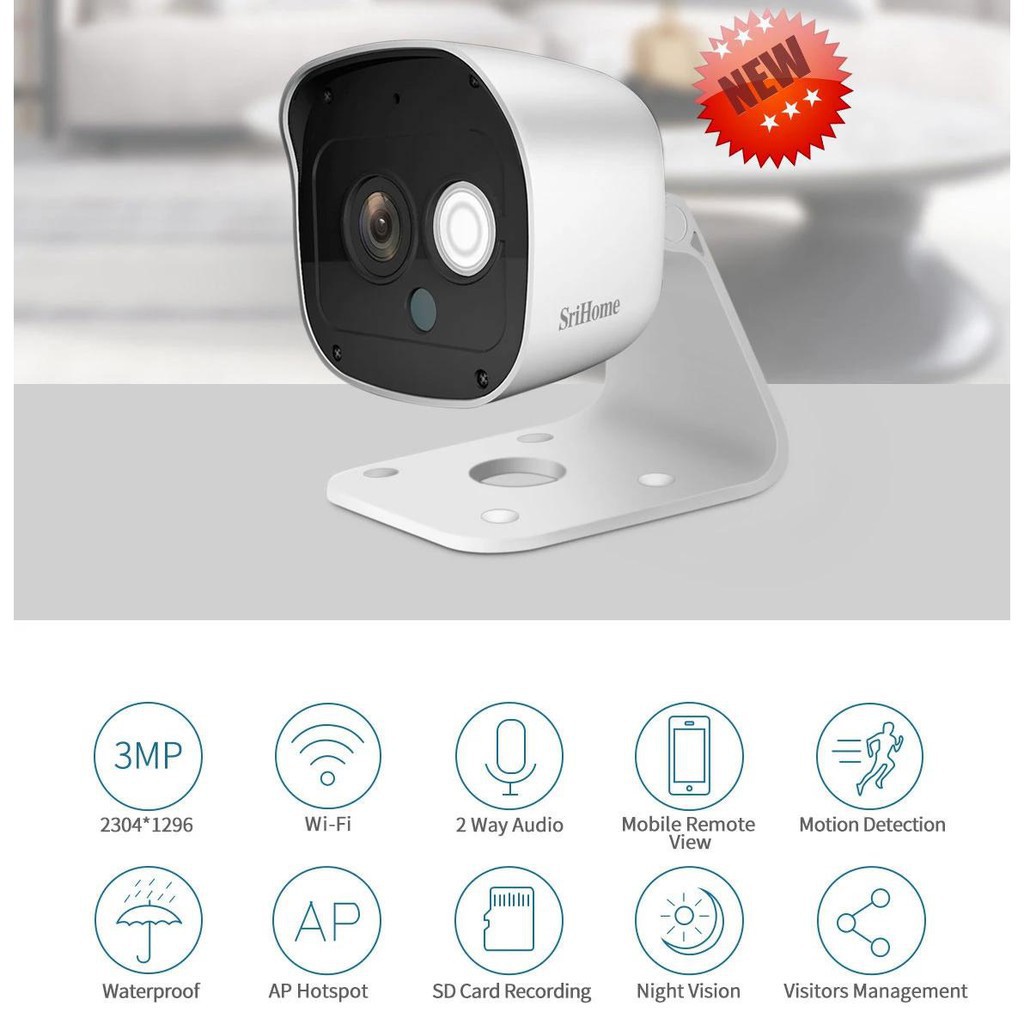 Camera IP Wifi thế hệ mới SriHome - 3.0mpx siêu nét chống nước SH029 kèm thẻ 64GB Hình ảnh Full HD, wifi siêu khỏe